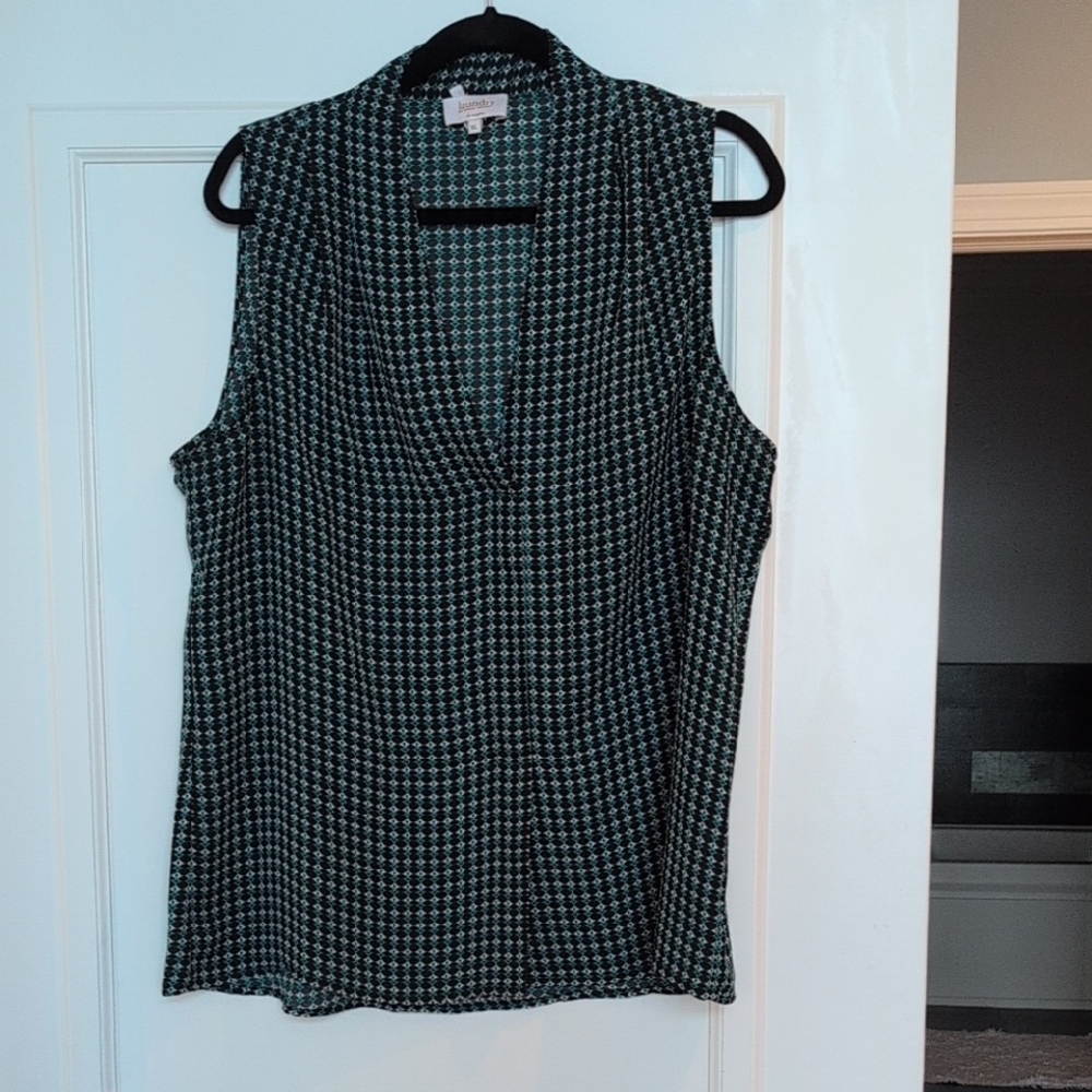 Women's Black, Green & White Sleeveless Shell